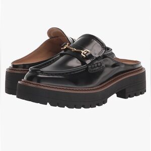 Black Leather Loafers with Gold Accent